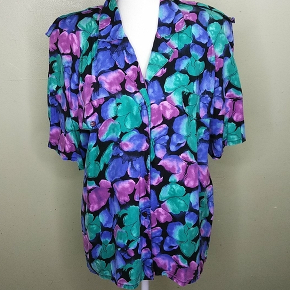 Vintage Abstract Floral Print Shirt L